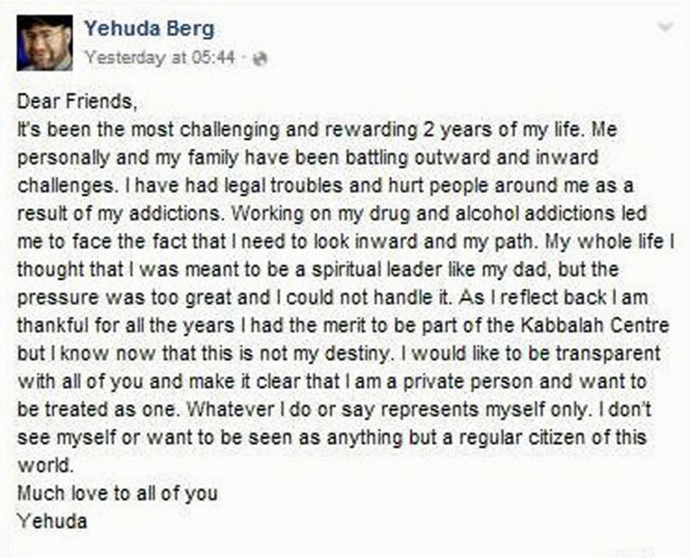 Yehuda Berg steps down December 3 2015